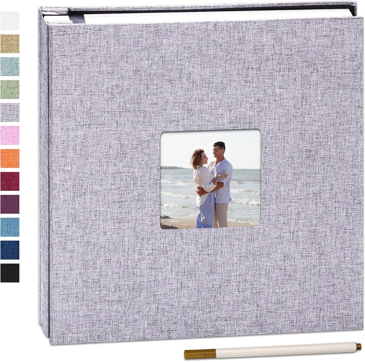 Fotoalbum met Zelfklevende Pagina's 13 x 32 cm - 40 Bladen voor 10x15, 13x18, 20x25 cm - Linnen Scrapbook voor Plakken en Schrijven - Perfect Cadeau voor Familie, Bruiloft en Reizen in Grijs