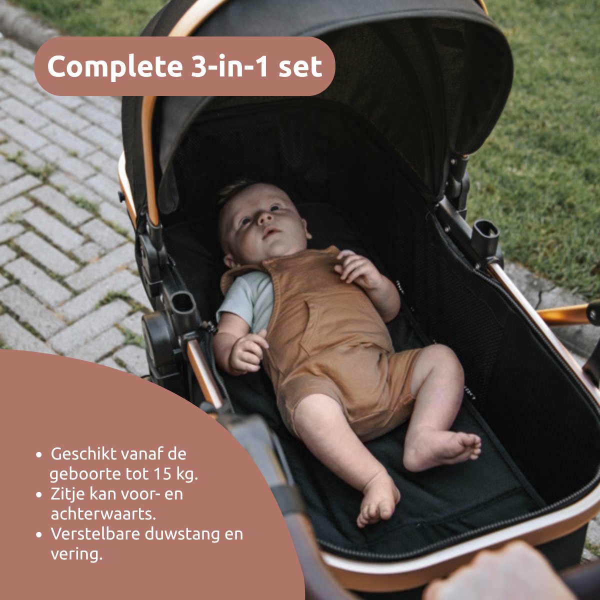 MamaLoes Marly 3 in 1 Kinderwagen Zwart/Antraciet met - afbeelding 2
