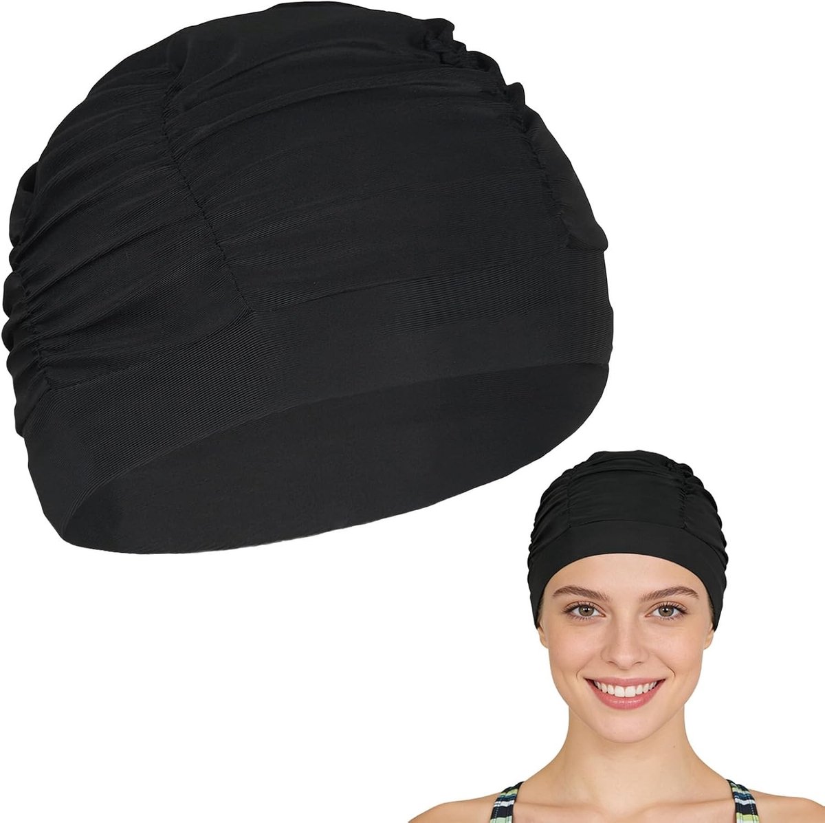 Zwemcap van Silicoon voor Volwassenen - Waterdicht, Elastisch en Comfortabel - Ideaal voor het Zwembad en Haarbescherming Unisex (Zwart)