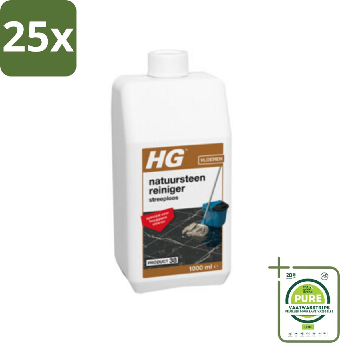 25 x HG Natuursteenreiniger Streeploos 1 liter - Grootverpakking - Natuursteenreiniger - Vloerreiniger - Marmeren Vloer - Streeploos Schoonmaken - Natuursteenonderhoud