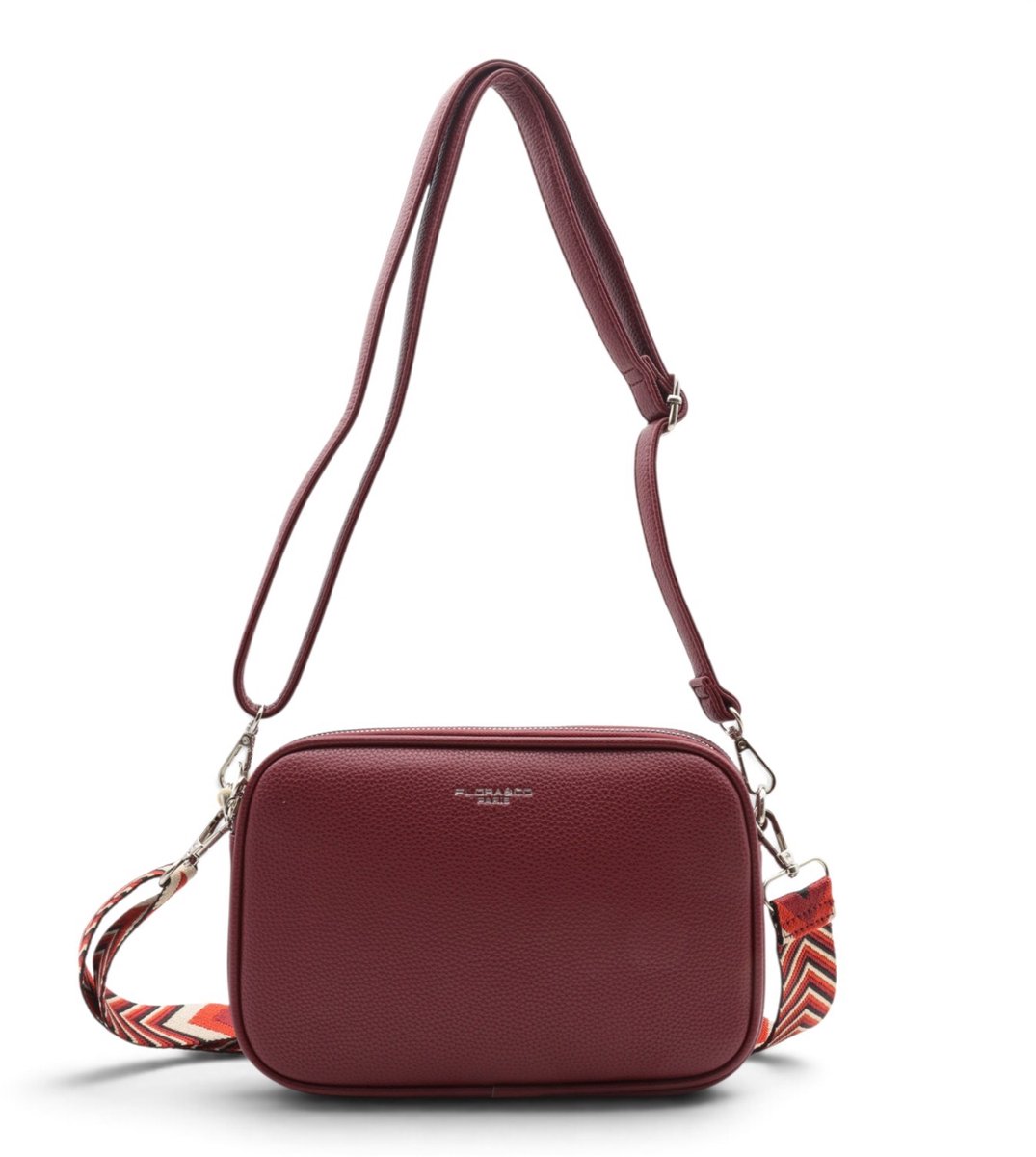 Flora&Co - Paris - Crossbody handtas - 3 vakken met rits - instelbare riem & fashion riem - bordeaux