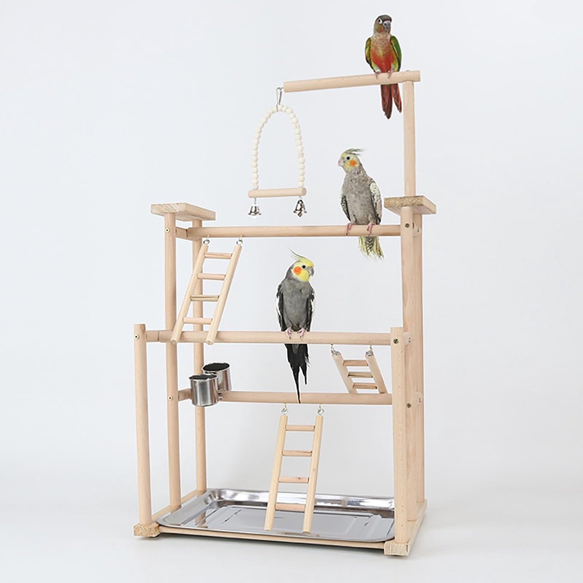 Elzusha - Houten Papegaai Speelstand voor Kleine Vogels, 44 x 31 x 79 cm