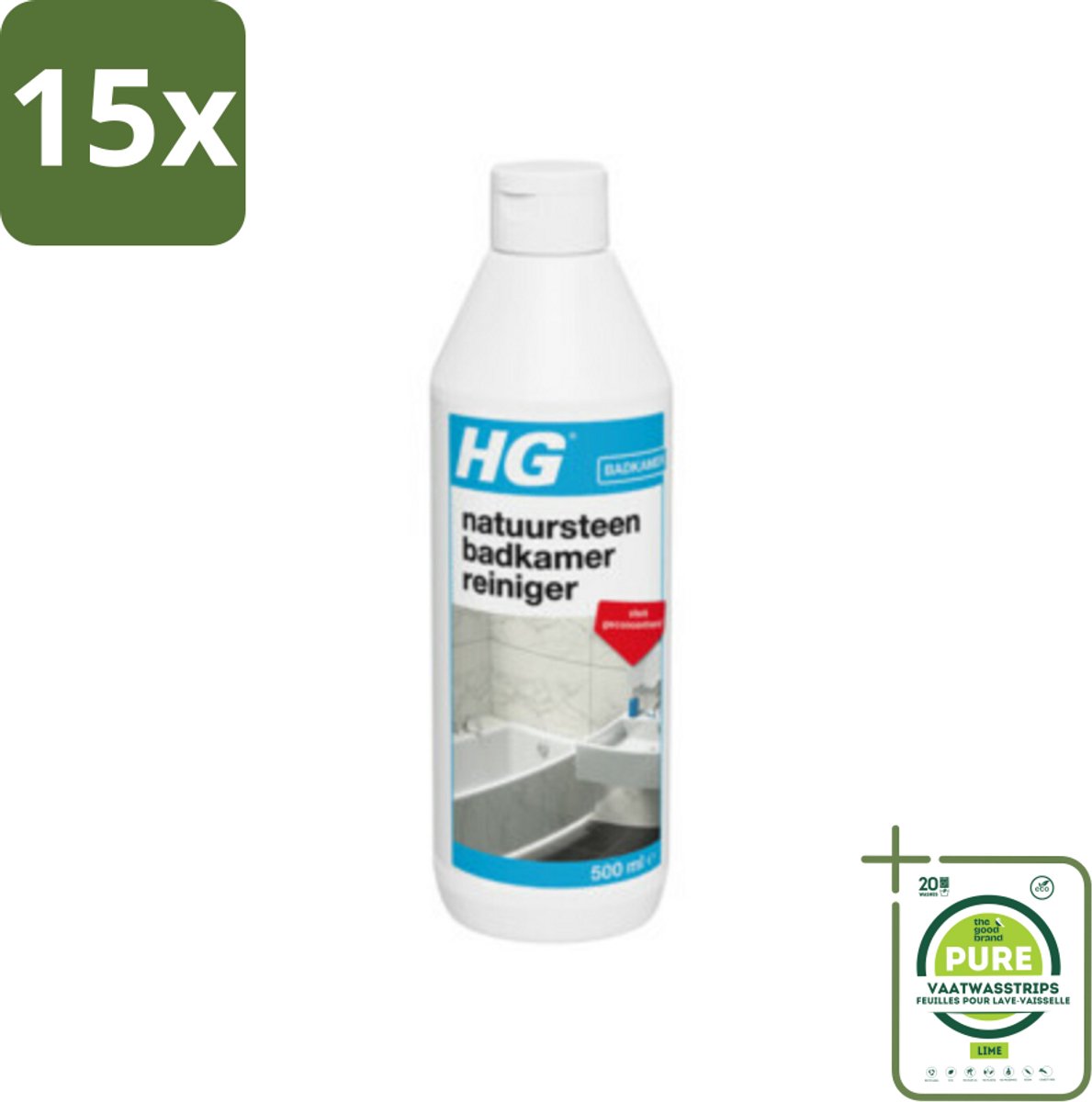 15 x HG Natuursteen Badkamer Reiniger 500 ml - Grootverpakking - Natuursteen Reiniger - Badkamer Reiniger - Marmeren Reiniger - Kalk Verwijderen - Schoonmaak Badkamer