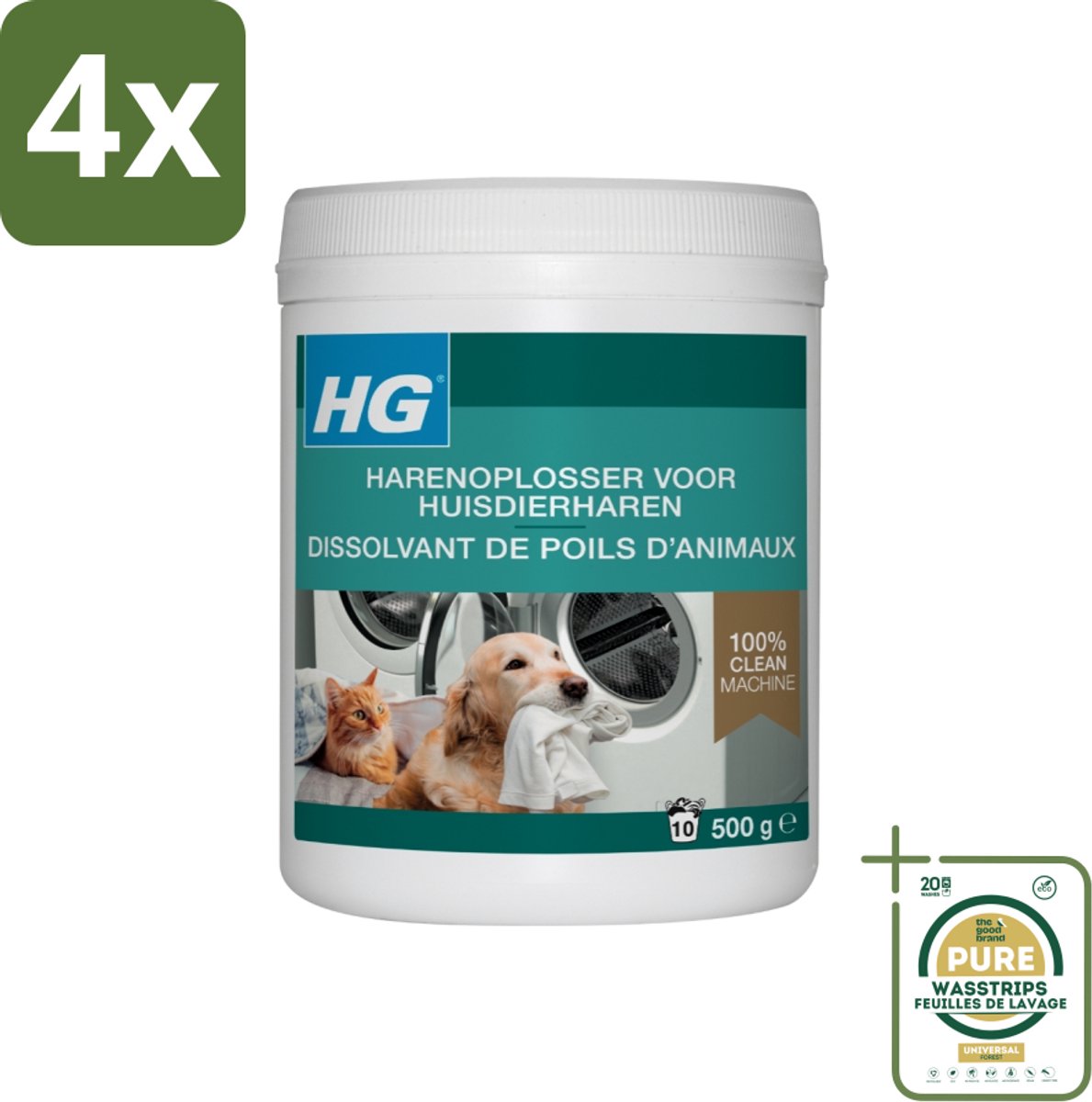 HG - Harenoplosser Voor Huisdierharen - Altijd Schone Machine - 10 Wasbeurten - 500 g - Voordeelverpakking - 4 stuks - Wasmachine verstoppingen - Wasmiddel voor huisdieren