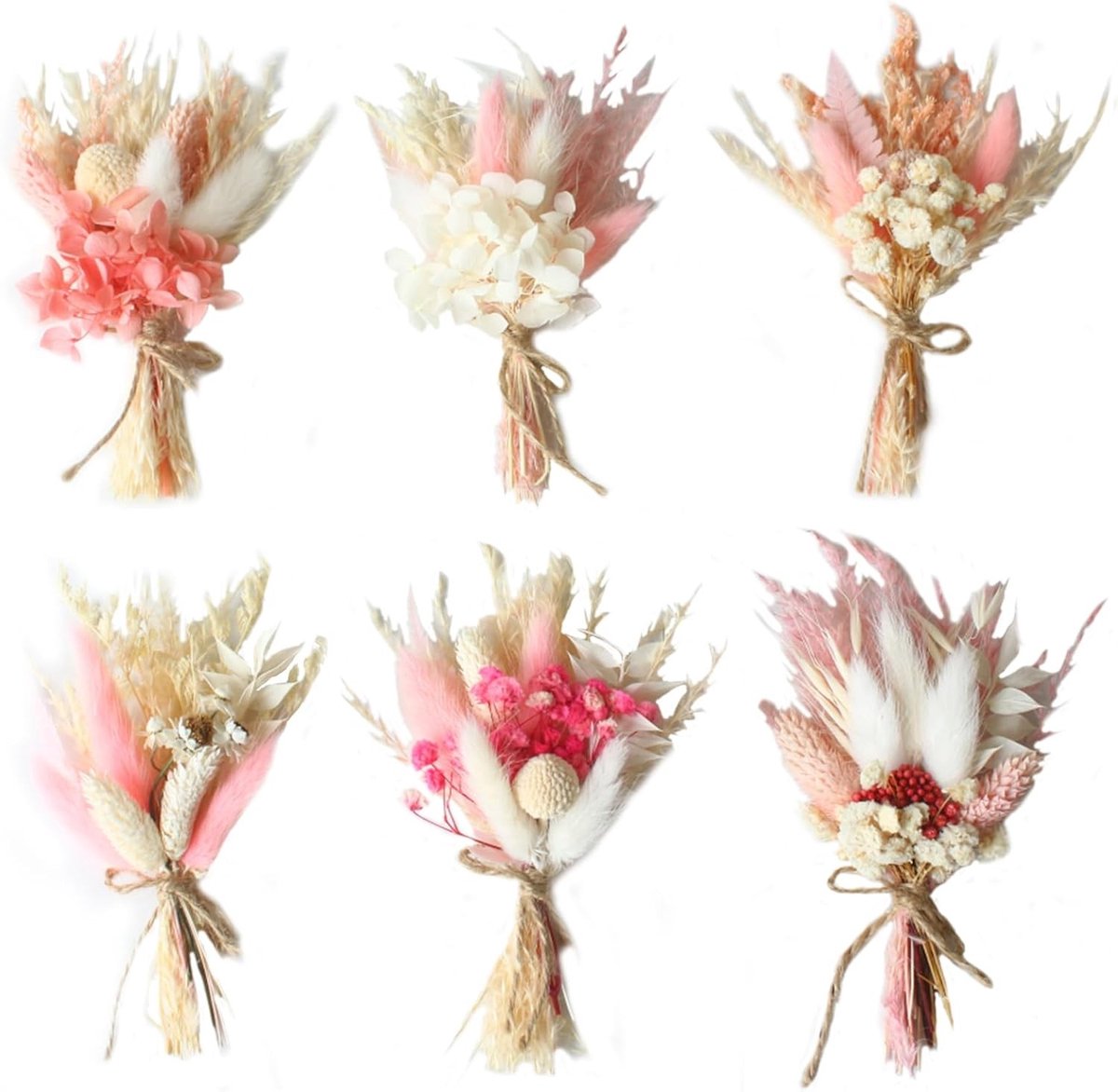 6 Bundels Gedroogde Bloemenboeketten voor Creatieve Projecten, Boho Decoratie en Handgemaakte Bloemstukken