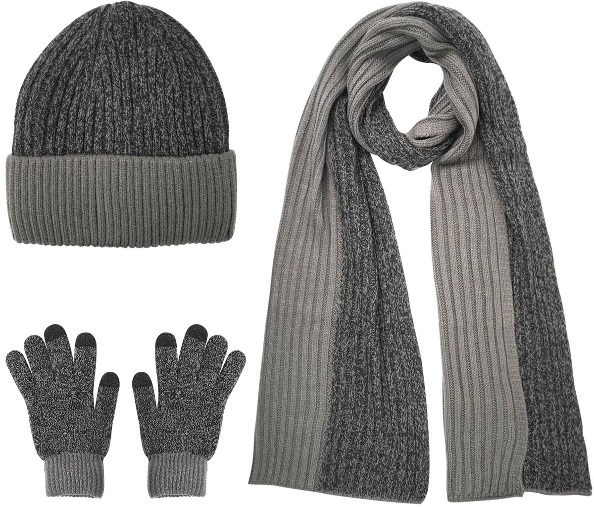 Elzusha - 3-in-1 Set voor Mannen met Muts, Sjaal en Touchscreen Handschoenen