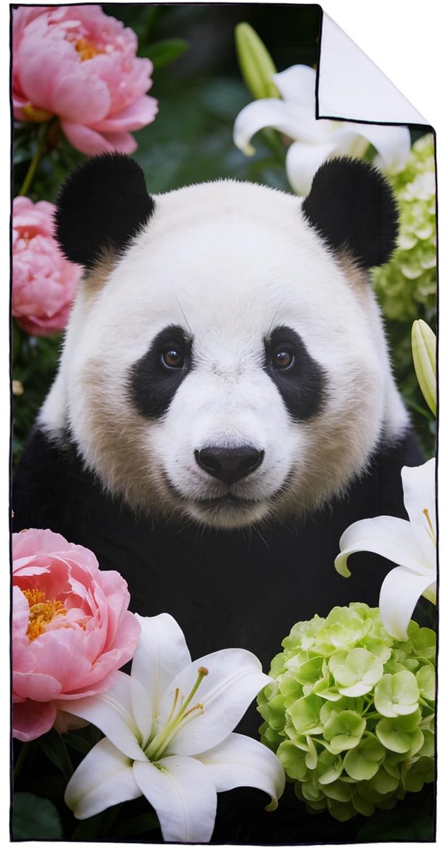 Elzusha - Microvezel Strandhanddoek met Panda Patroon en Draagtas