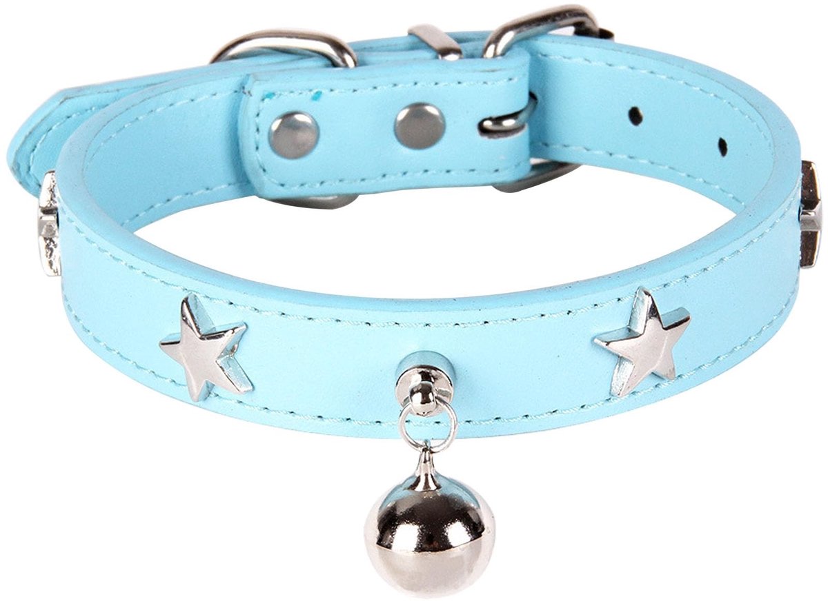 Elzusha - Leren hondenhalsband met bel en ster - Blauw - XS