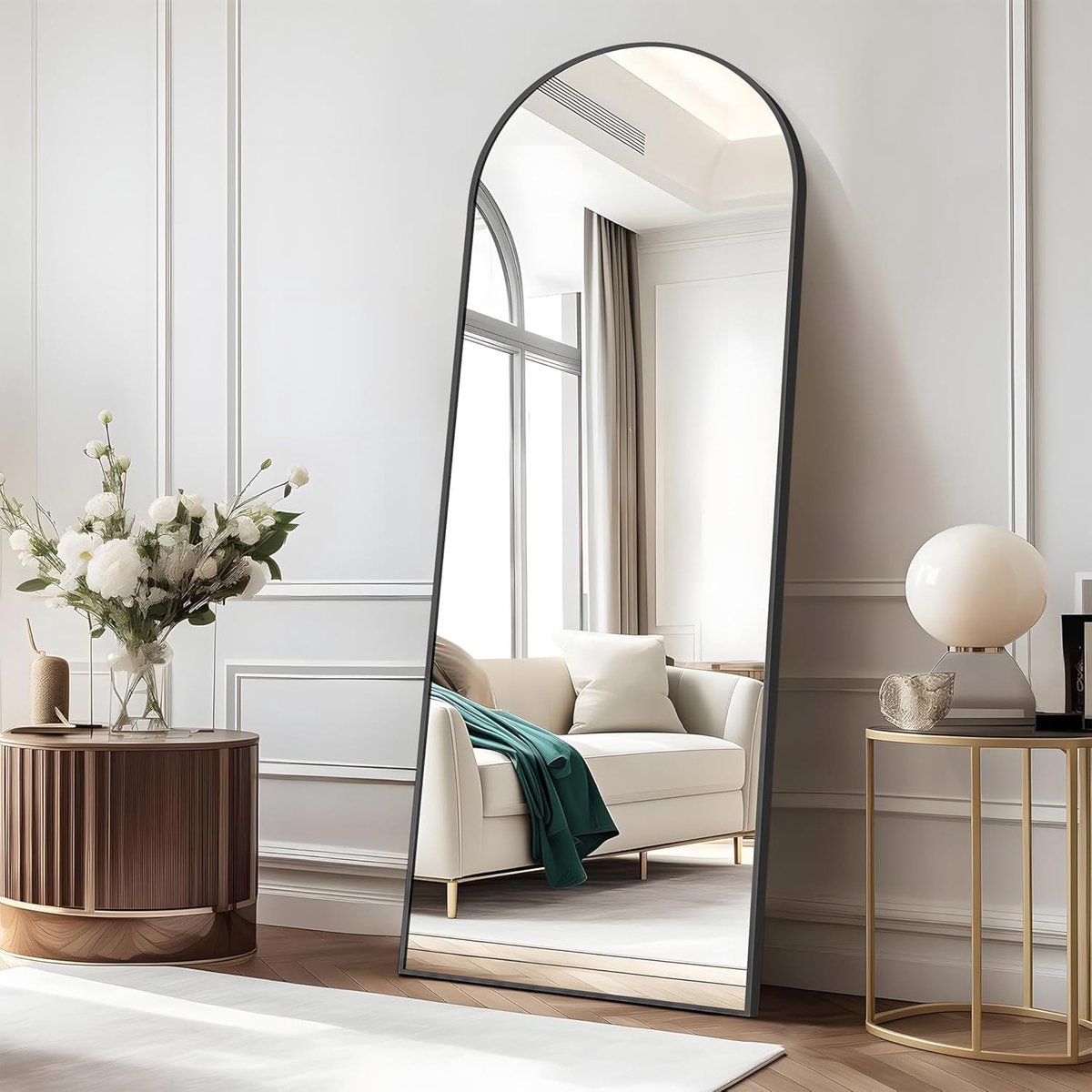 Elzusha - Grote Staande Spiegel met Zwart Frame, 161 x 52 cm
