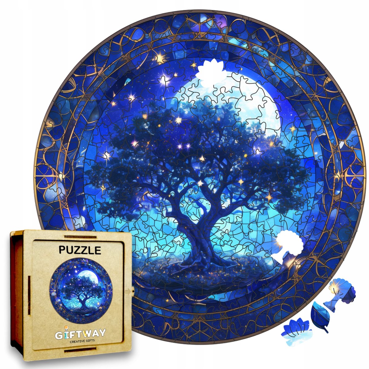 Houten Maanboom Puzzel 215 Stukjes - Unieke Vormen