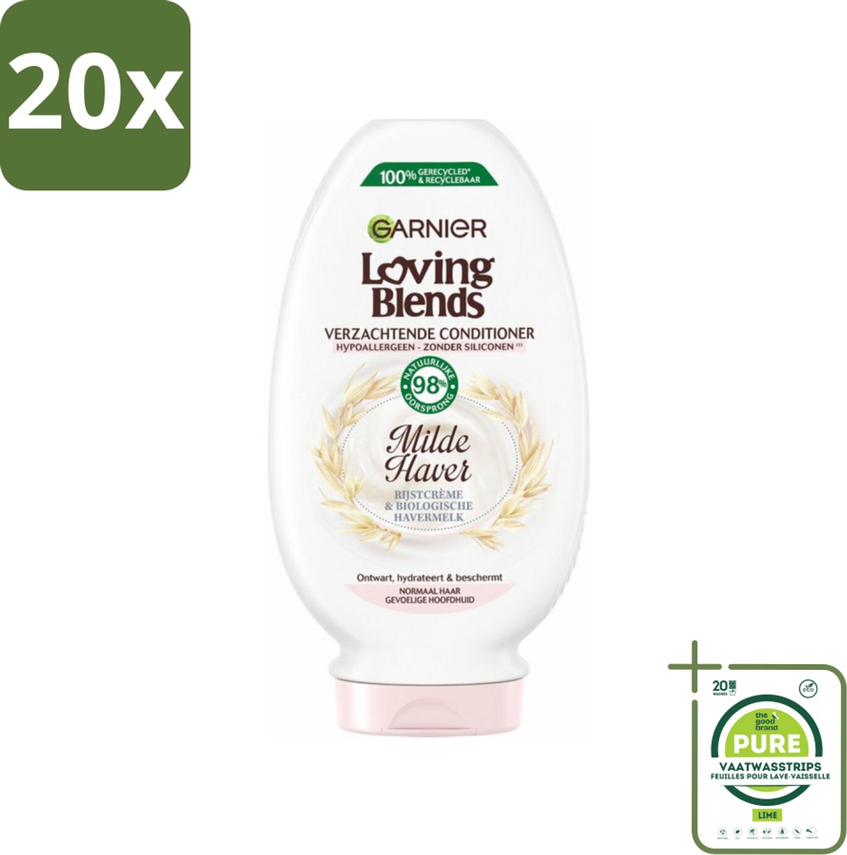 20 x Garnier Loving Blends Milde Haver Conditioner 250 ml - Grootverpakking - Conditioner Voor Gevoelige Hoofdhuid - Milde Conditioner - Hypoallergene Conditioner - Rijstcrème Conditioner - Biologische Havermelk Conditioner