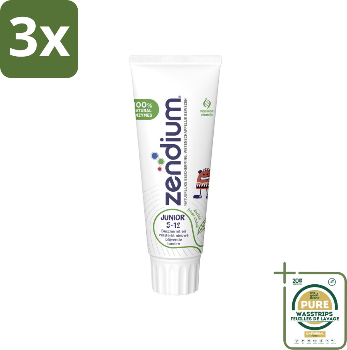 3 x Zendium Tandpasta Junior 75 ml - Grootverpakking - Tandpasta Voor Kinderen - Melktanden Beschermen - Volwassen Tanden Beschermen - Natuurlijke Enzymen - Eiwitten In Tandpasta