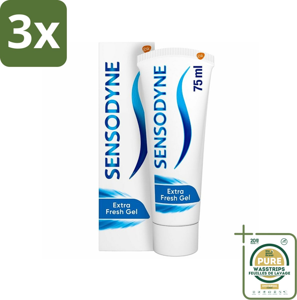 3 x Sensodyne - Tandpasta - Extra Fresh Gel - Voor Gevoelige Tanden - 75 ml - Grootverpakking - Gevoelige Tanden - Tandpasta - Gevoeligheid - Tandpasta Voor Gevoelige Tanden - Frisse Mond