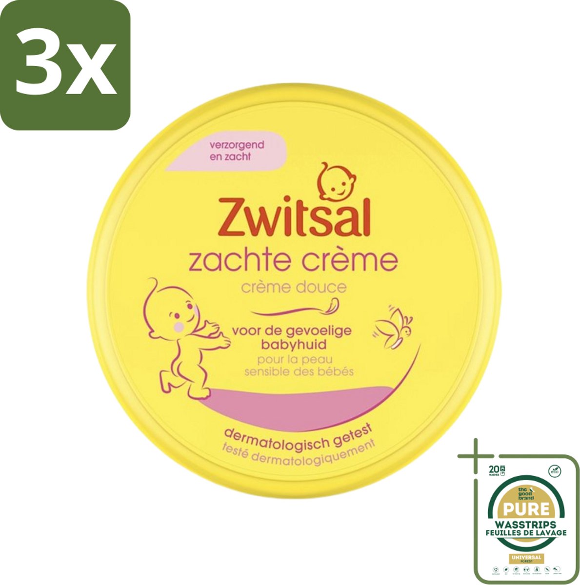 3 x Zwitsal - Zachte Crème - Babyverzorging - Huidvriendelijke pH - Hydraterend - 200 ml - Grootverpakking - Baby Crème - Babyhuid Verzorging - Hydraterende Crème - Vitamine E Crème - Huidvriendelijke Crème
