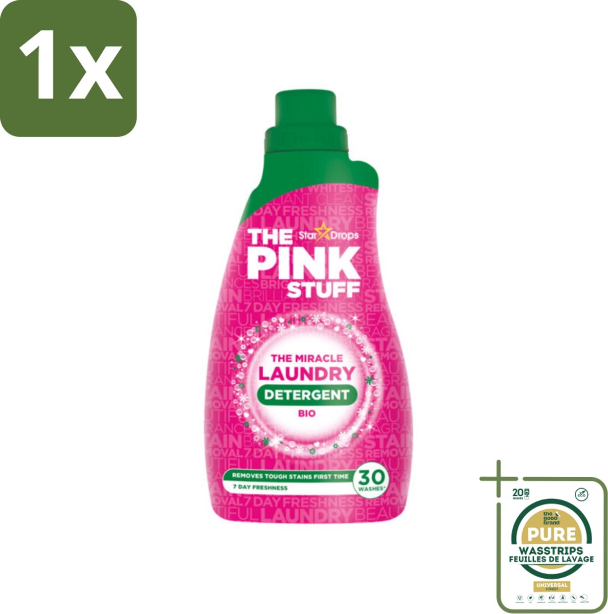1 x The Pink Stuff BIO - Wasgel - Wasmiddel - Biologisch - 30 Wasbeurten - 960ml- Wasgel - Biologisch Wasmiddel - Wasmiddel Voor Gekleurde Kleding - Vlekken Verwijderen - Frisse Geur