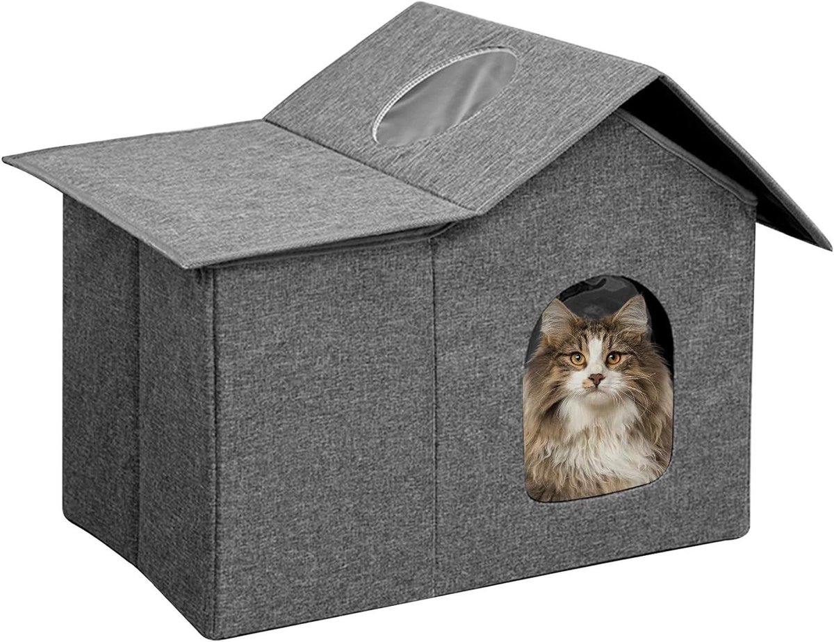 Kattenhuis Buiten - Kattenverblijf Schuilplaats - Bescherming Dieren - Waterdicht Geïsoleerd - 60x33x43 cm - Grijs