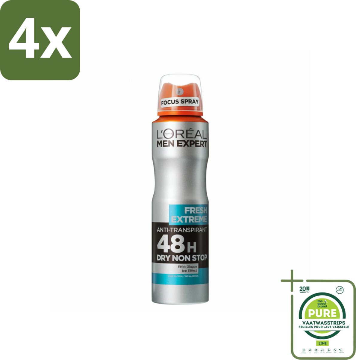 L'Oréal Men Expert Deodorant Spray Fresh Extreme 150 ml - Voordeelverpakking - 4 stuks - 48 uur deodorant - Anti-geur