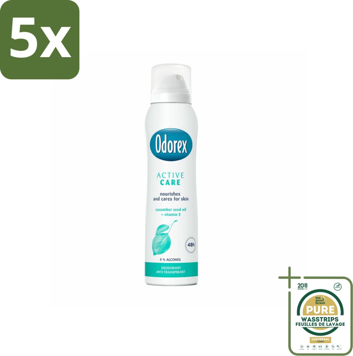 5 x Odorex Deodorant Spray Active Care 150 ml - Grootverpakking - Deodorant Spray - Actieve Bescherming - Zweet En Geur - Gevoelige Huid - Vitamine E