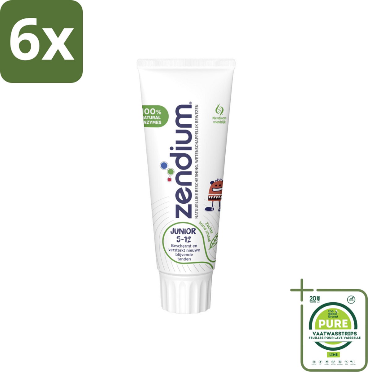 Zendium Tandpasta Junior 75 ml - Voordeelverpakking - 6 stuks - Tandpasta voor kinderen - Melktanden beschermen