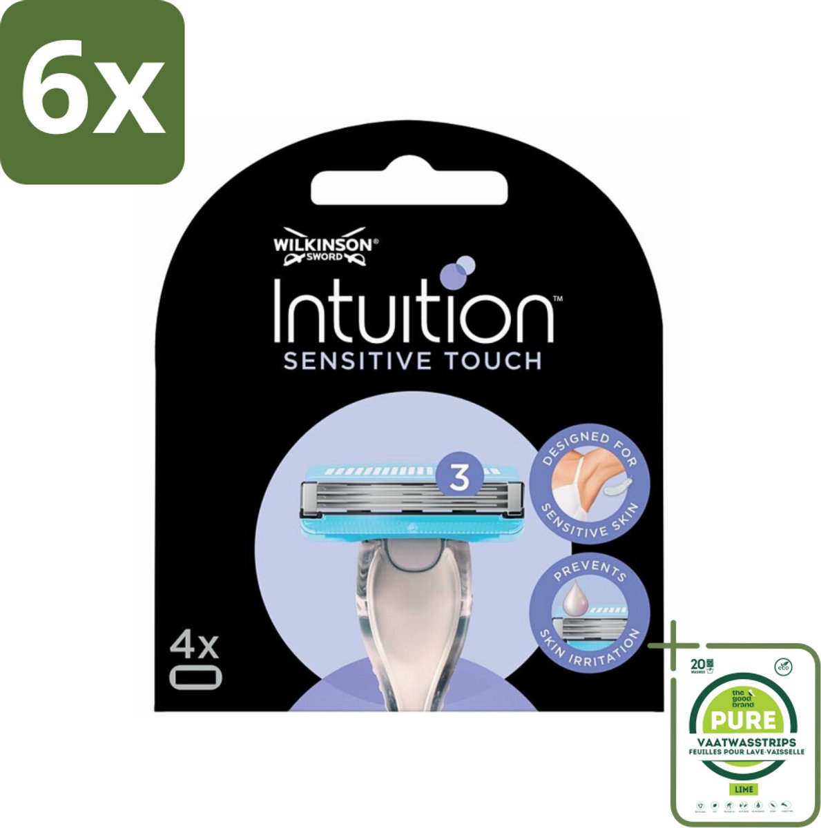 Wilkinson - Navulmesjes Intuition Sensitive Touch - Met Aloe Vera - 3 scheermesjes - Voordeelverpakking - 6 stuks - Scheermesjes - Gevoelige zones