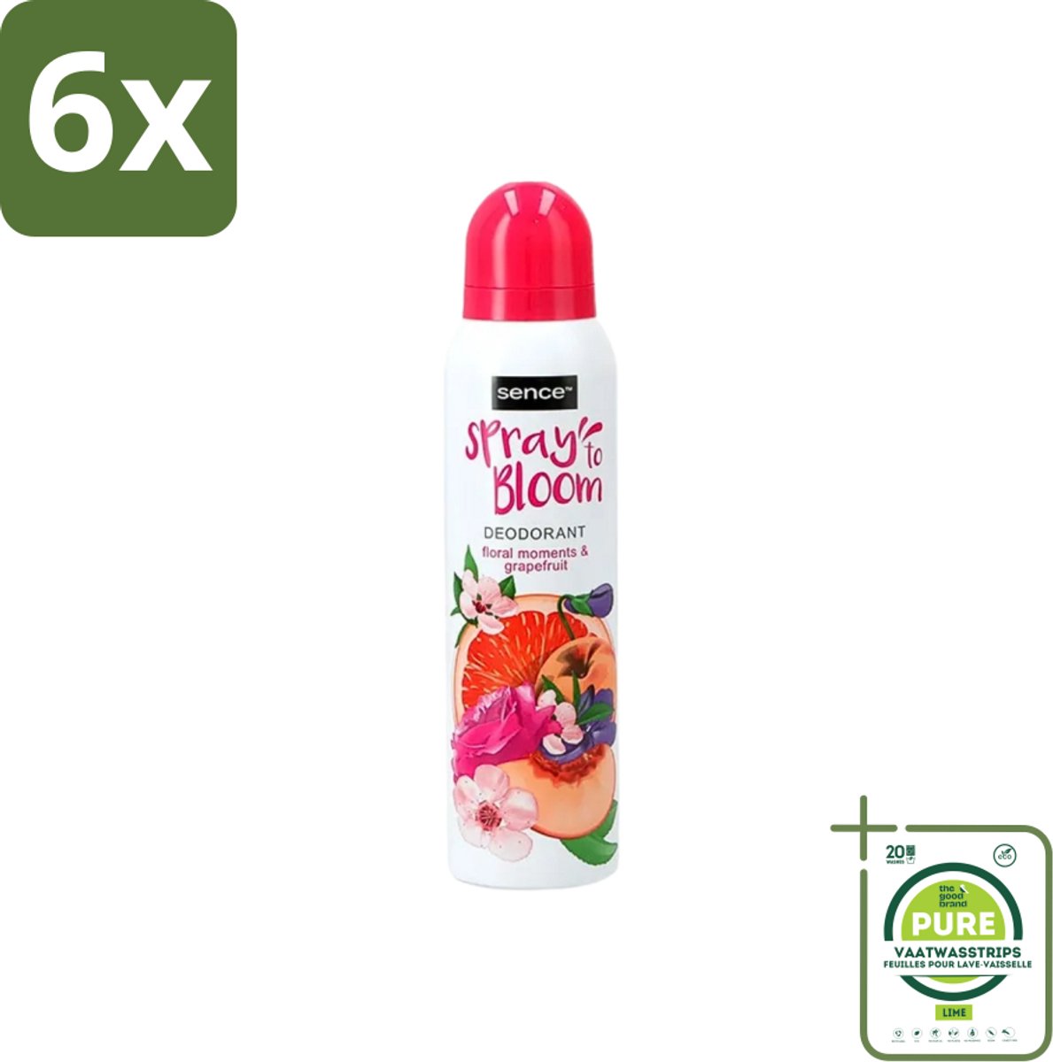 Sence - Floral & Grapefruit - Deodorant - Fris & Fruitig - 150 ml - Voordeelverpakking - 6 stuks - Sence Deodorant Floral Grapefruit - Fruitige geur
