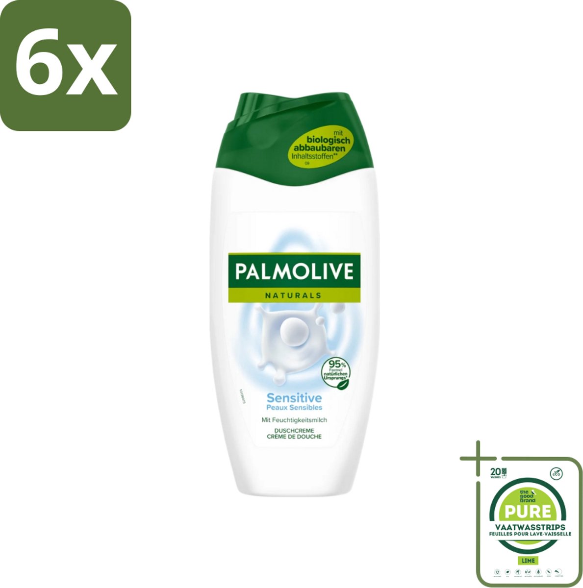 Palmolive Naturals - Douchegel - Sensitive - Voor Gevoelige Huid - 250 ml - Voordeelverpakking - 6 stuks - Gevoelige huid - Douchegel