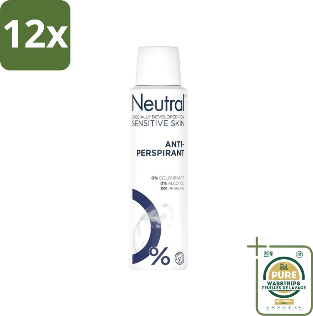 Neutral - Deodorant Spray - Anti-perspirant - Gevoelige Huid - 0% Kleurstof, Parfum & Alcohol - 150 ml - Voordeelverpakking - 12 stuks - 0% kleurstof - 0% alcohol