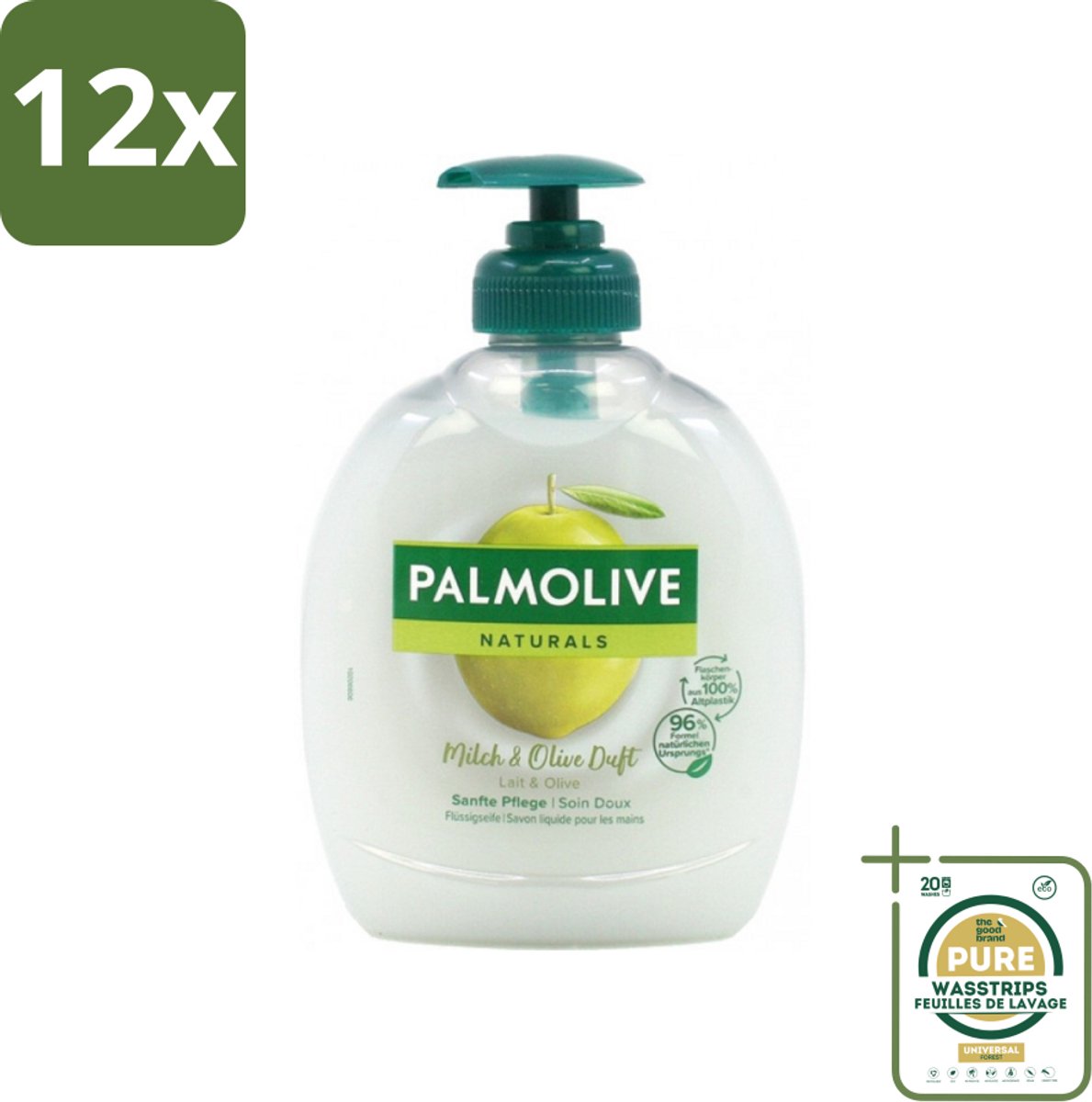 Palmolive Naturals - Handzeep - Melk & Olijf - 300 ml - Voordeelverpakking - 12 stuks - Handen verzorgen - Melkproteïnen