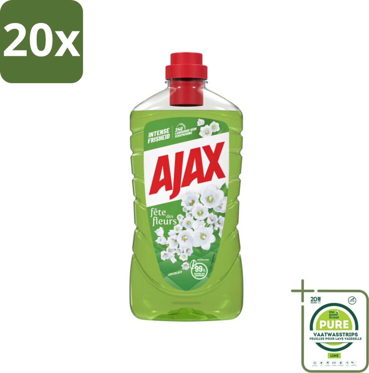 20 x Ajax Allesreiniger Fête des Fleur Lentebloem 1 liter - Grootverpakking - Allesreiniger - Natuurlijke Reiniging - Frisheid - Lentebloem - Essentiële Oliën