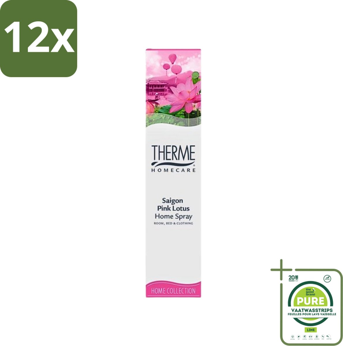 Therme - Interieurspray - Saigon Pink Lotus - Oosterse Romantiek in Huis - 60 ml - Voordeelverpakking - 12 stuks - Interieurspray - Saigon pink lotus