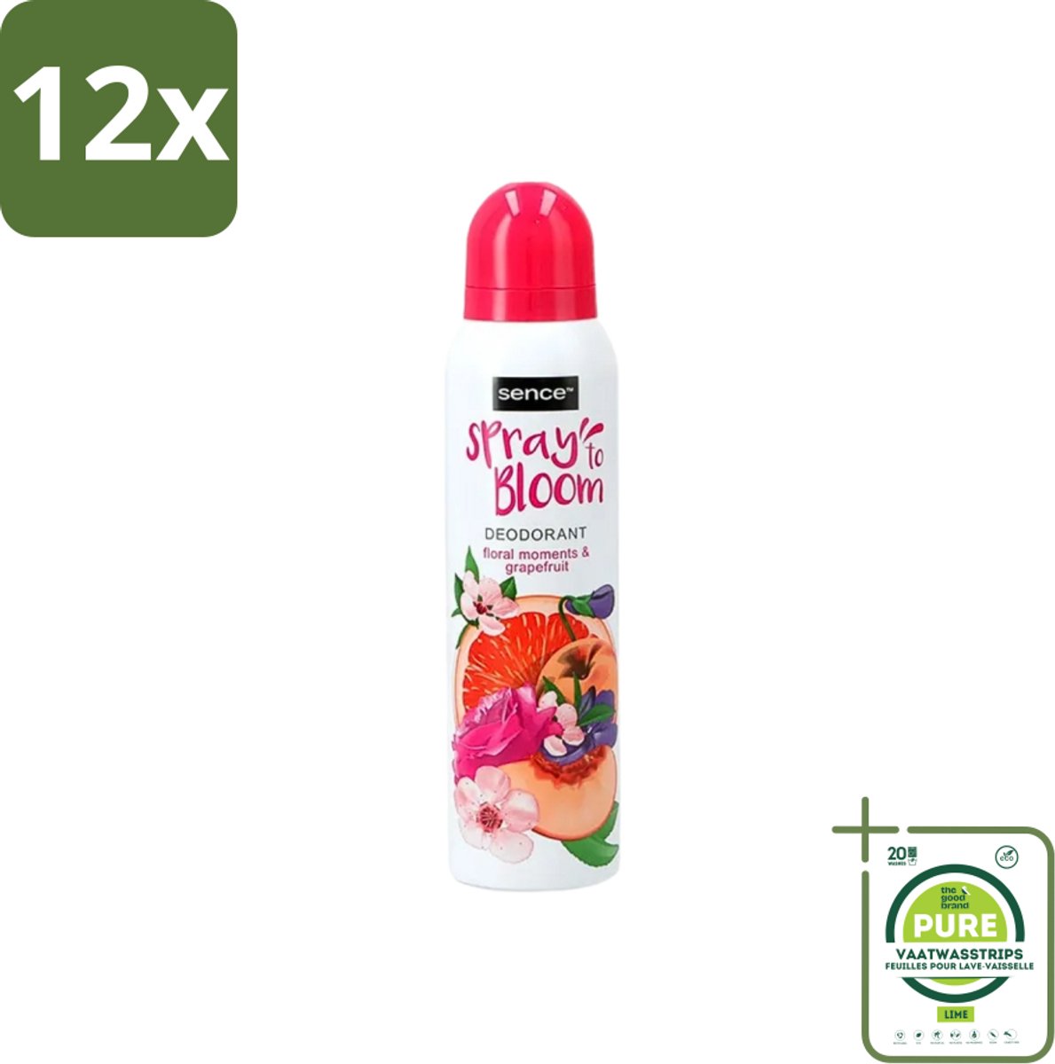 Sence - Floral & Grapefruit - Deodorant - Fris & Fruitig - 150 ml - Voordeelverpakking - 12 stuks - Sence Deodorant Floral Grapefruit - Fruitige geur
