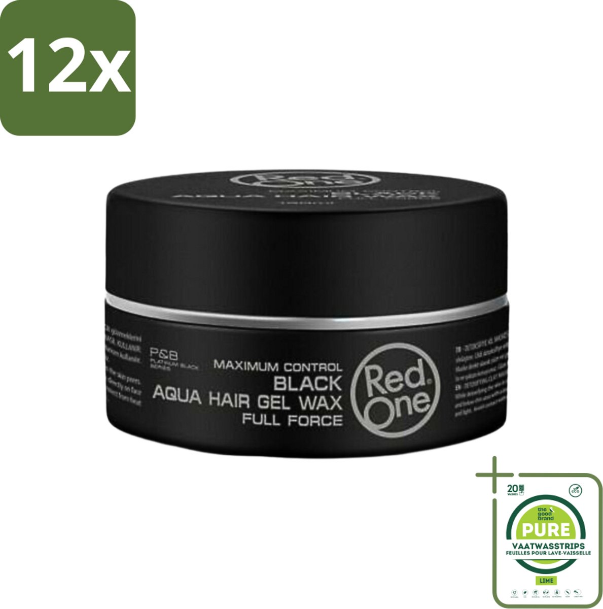 Red One - Haarwax - Black - Aqua Hair Gel Wax - Voor Krachtige Fixatie & Glans - 150 ml - Voordeelverpakking - 12 stuks - Haarwax - Haargel