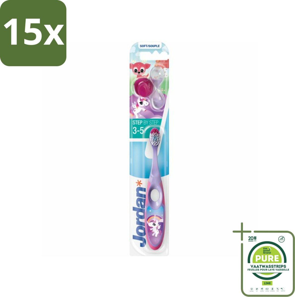 15 x Jordan Tandenborstel Step 2 (3-5 jaar) - Grootverpakking - Tandenborstel Kinderen 3-5 Jaar - Melktanden Poetsen - Kindertandenborstel - Tandenpoetsen Voor Kinderen - Zachte Tandenborstel