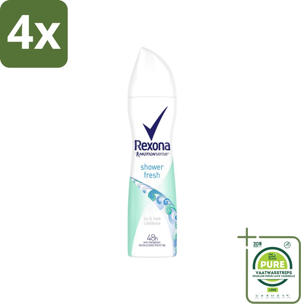 Rexona - Shower Fresh - Deodorant Spray - Anti-transpirant - 150 ml - Voordeelverpakking - 4 stuks - Rexona Shower Fresh - Deodorant spray