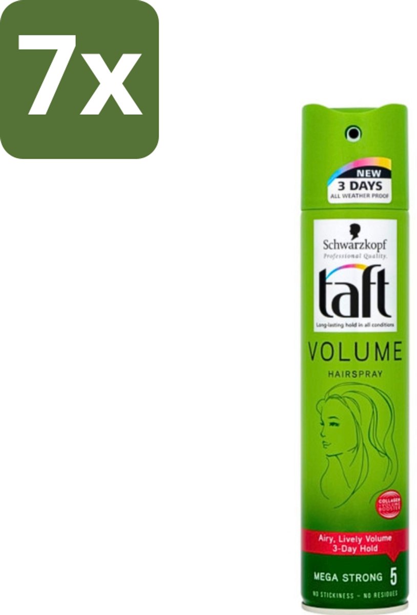 7 x Schwarzkopf - Taft - True Volume Haarspray - Mega Strong - Volumeboost & Fixatie - 250 ml - Volume Haarspray - Haarspray Volume - Haarspray Fixatie - Fijn Haar Volume - Vegan Haarspray
