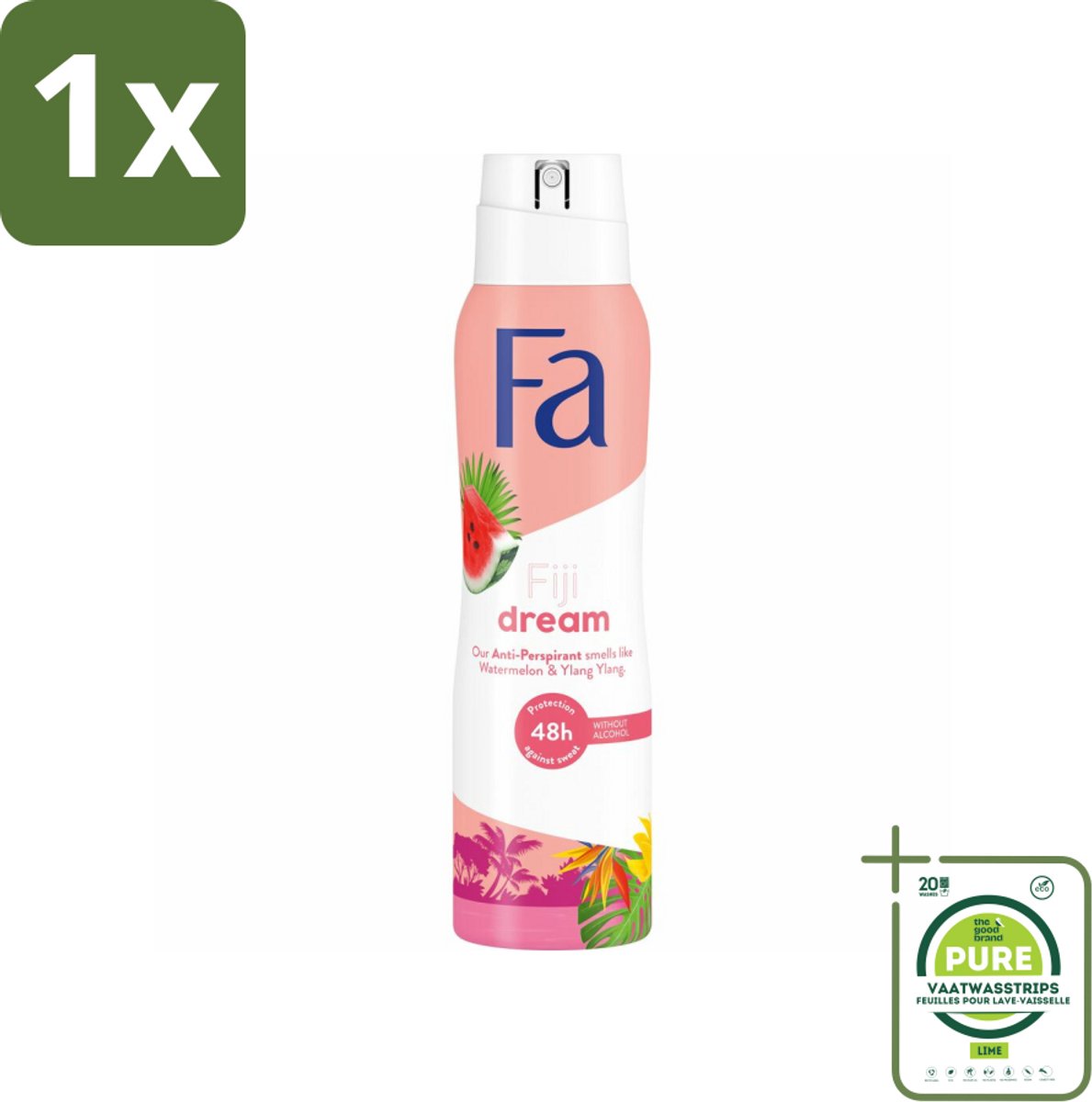 1 x Fa Deodorant Spray Fiji Dream 150 ml - Deospray - Anti-transpirant - 48 Uur Bescherming - Watermeloen - Ylang Ylang