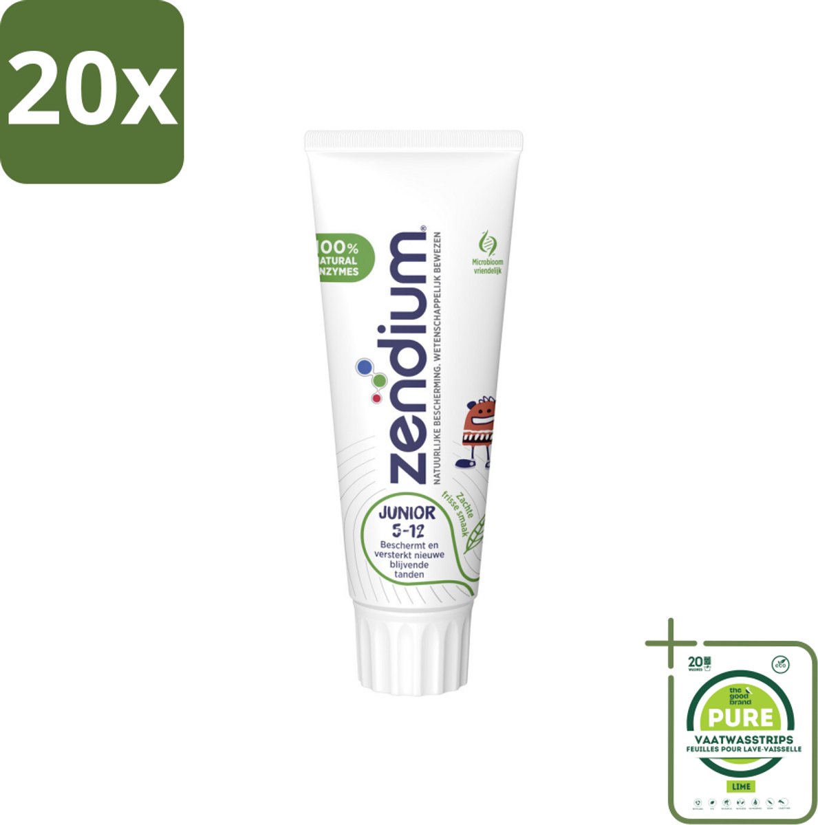 20 x Zendium Tandpasta Junior 75 ml - Grootverpakking - Tandpasta Voor Kinderen - Melktanden Beschermen - Volwassen Tanden Beschermen - Natuurlijke Enzymen - Eiwitten Voor Mond
