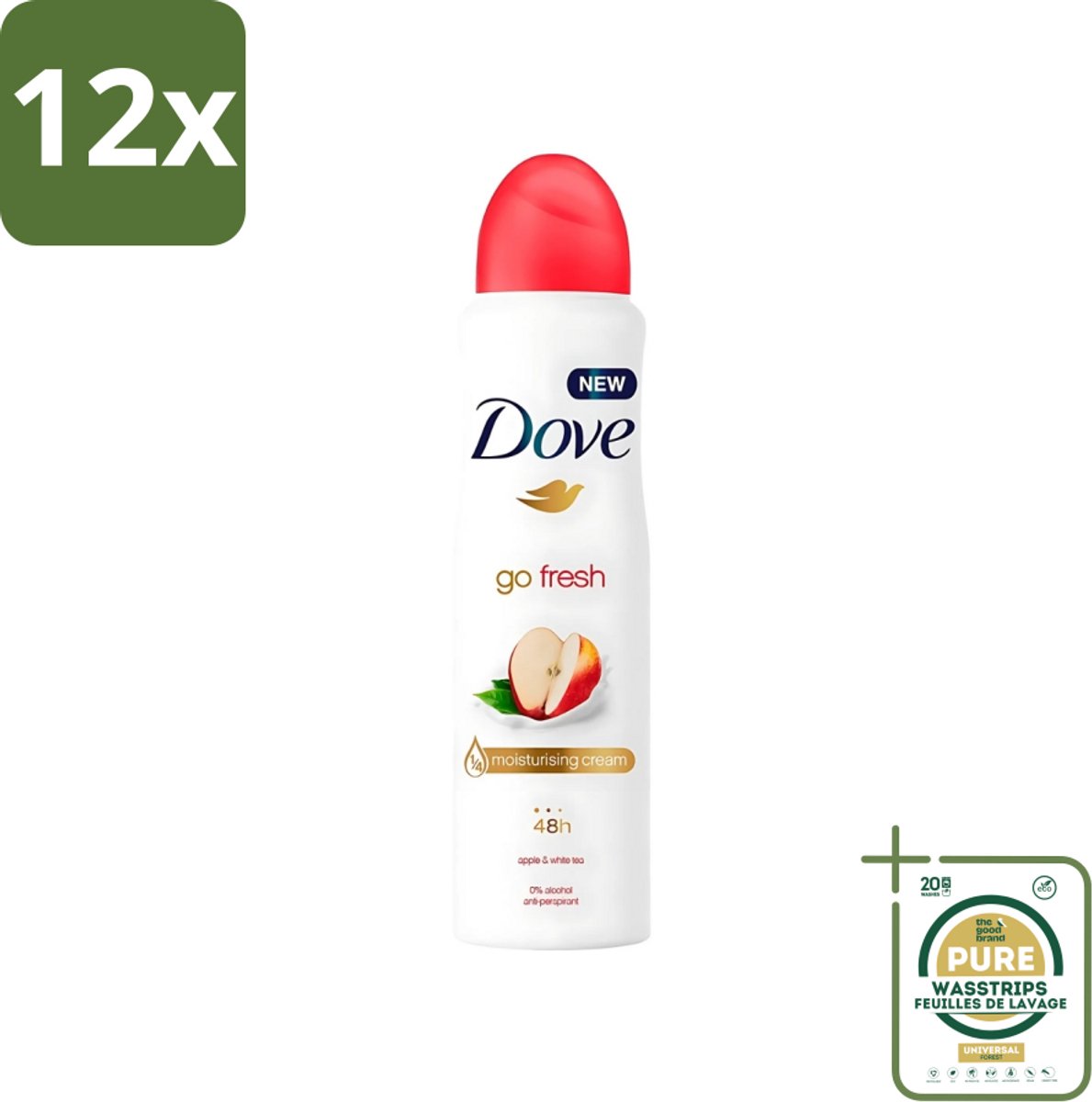 Dove - Deodorant - Go Fresh Apple & White Tea - Verfrissend en fruitig - 250 ml - Voordeelverpakking - 12 stuks - Fris geur - Zweet en geur bescherming