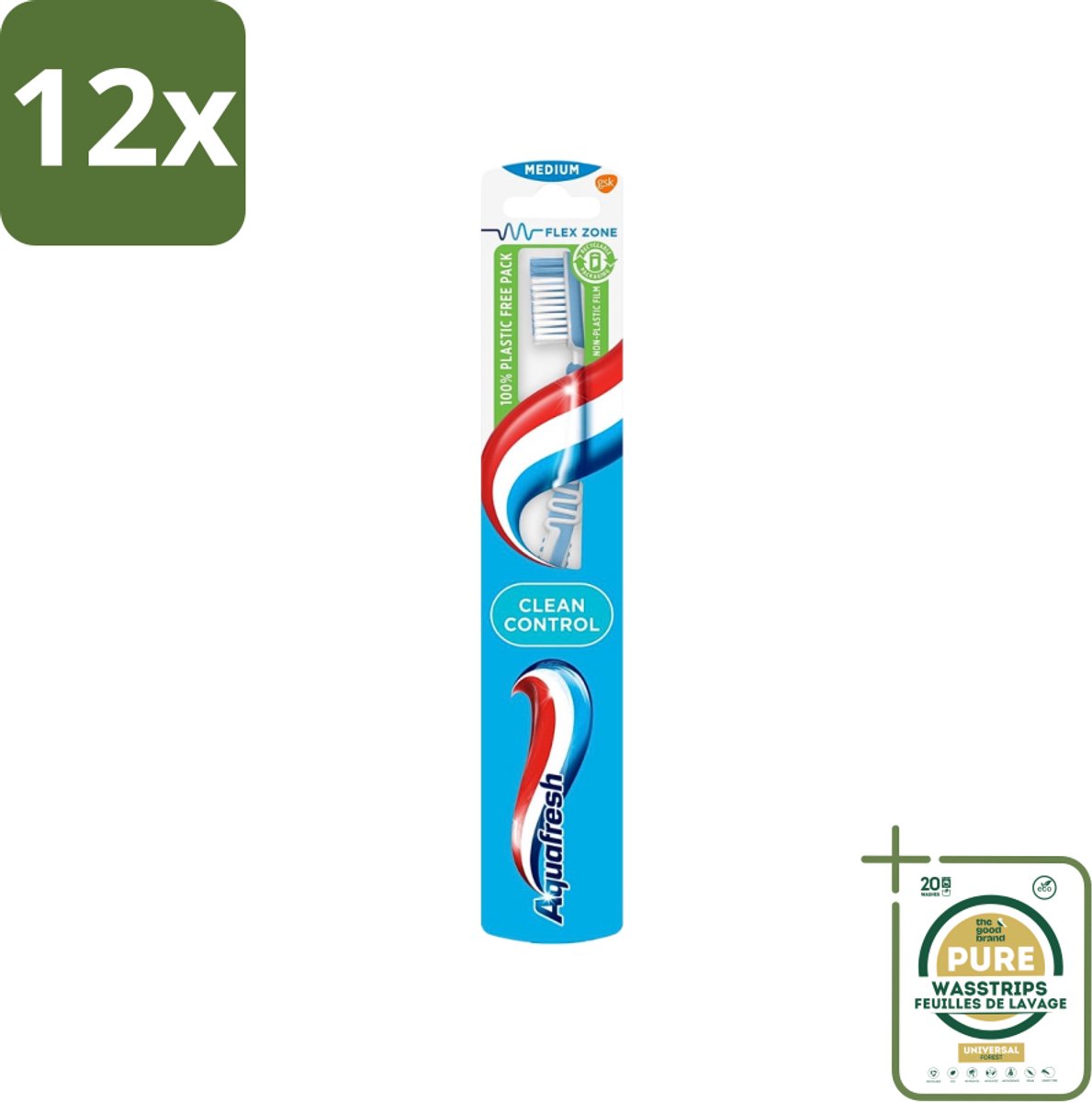 Aquafresh Tandenborstel Clean Control Medium - Voordeelverpakking - 12 stuks - Reiniging tanden - Tandvlees bescherming