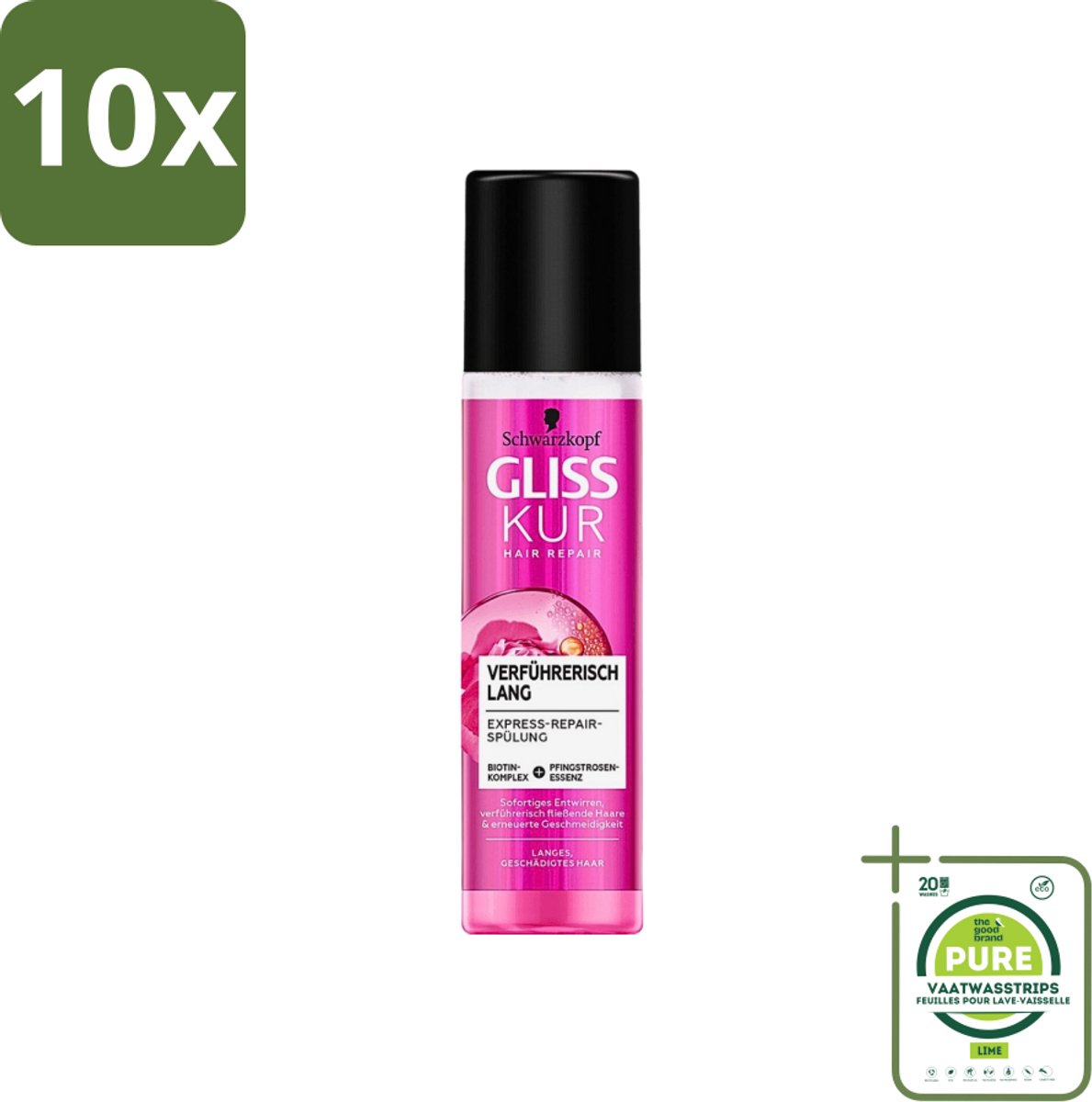 10 x Gliss-Kur - Hair Repair - Long & Sublime - Express Repair Conditioner - 200 ml - Grootverpakking - Haarkleur - Haarverzorging - Haarherstel - Haarversterking - Keratine