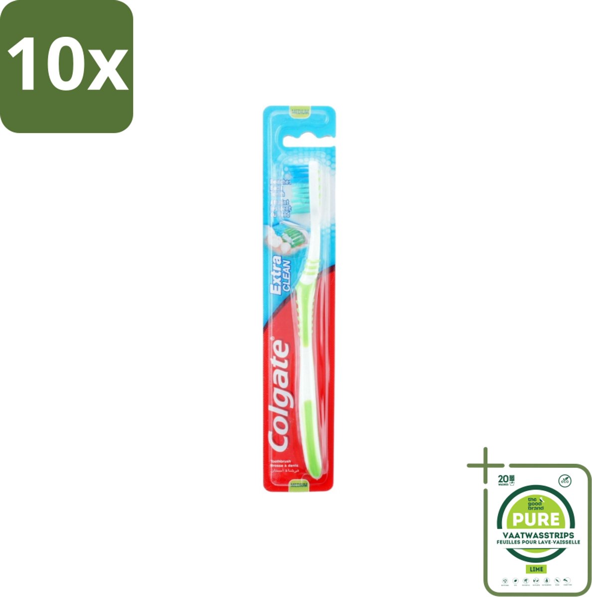 10 x Colgate - Tandenborstel - Extra Clean Medium - 1 Tandenborstel - Grootverpakking - Tandenborstel - Tandenpoetsen - Tandenborstel Medium - Tandenborstel Gebogen Kop - Tandenborstel Anti-slip