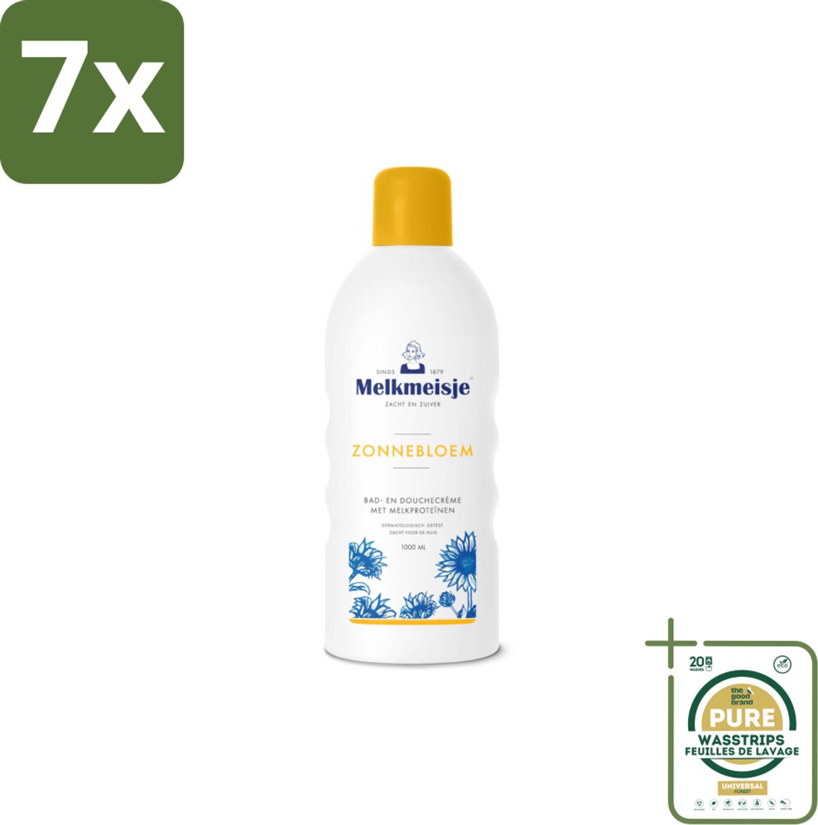 7 x Melkmeisje Bad en Douche Crème Zonnebloem en Melk 1000 ml - Grootverpakking - Douchecrème - Melkmeisje - Bad En Douche - Melkcrème - Zonnebloem Crème
