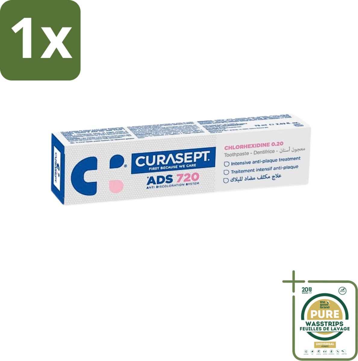 1 x Curasept - ADS 720 Gel-Tandpasta - Chloorhexidine 0.20% - Beschermt Tandvlees & Tanden - 75 ml- Chloorhexidine - Tandvlees - Mondhygiëne - Ontstoken Tandvlees - Peri-implantitis
