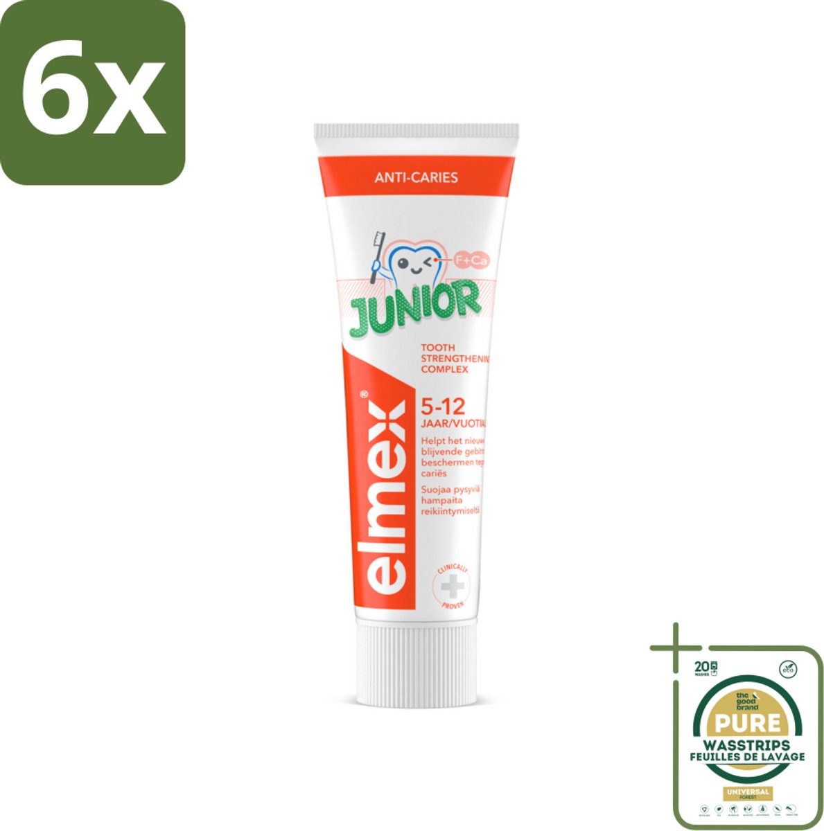 Elmex Gel-Tandpasta Junior (5-12 Jaar) 75 ml - Voordeelverpakking - 6 stuks - Aminfluoride - Tandpasta gel