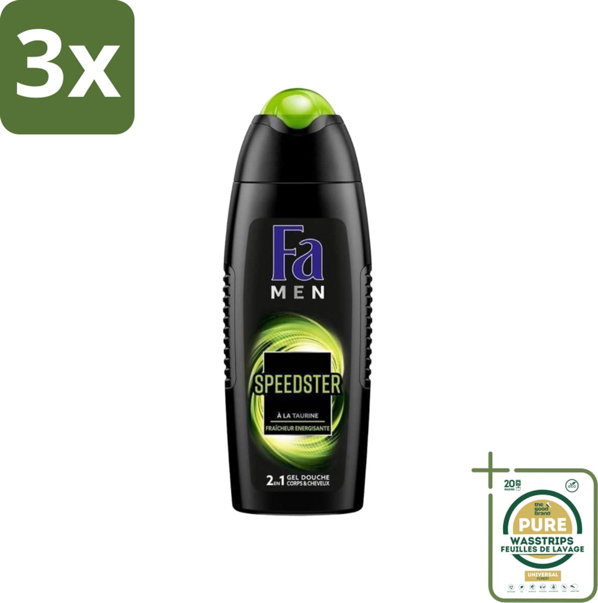 3 x Fa Men - Douchegel - Speedster - Verfrissend & Energiek - Langdurig - 250 ml - Grootverpakking - Douchegel Mannen - Energieke Geur - Verfrissende Geur - Taurine - Langdurig Effect