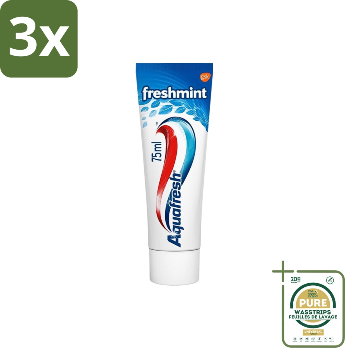 3 x Aquafresh Tandpasta Freshmint Frisse Adem 75 ml - Grootverpakking - Tandpasta - Frisse Adem - Suikerzuurbescherming - Gaatjesbescherming - Tandvleesbescherming