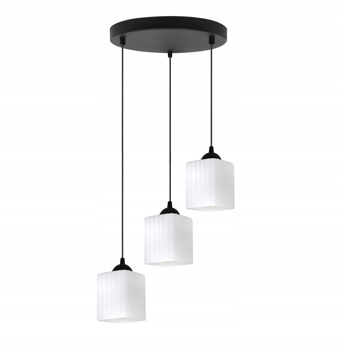 Moderne Zwarte Hanglamp met 3 Witte Glazen Kapjes - E27