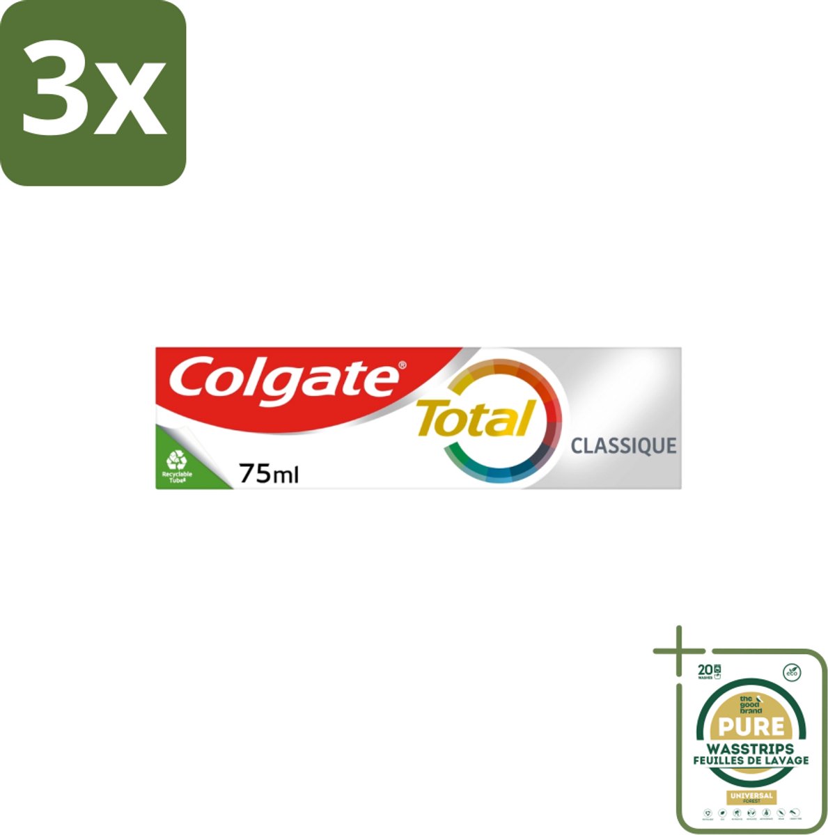 3 x Colgate - Total Classic - Tandpasta - 75ml - Grootverpakking - Tandpasta - Mondhygiëne - Tandplak - Tandsteen - Gaatjes