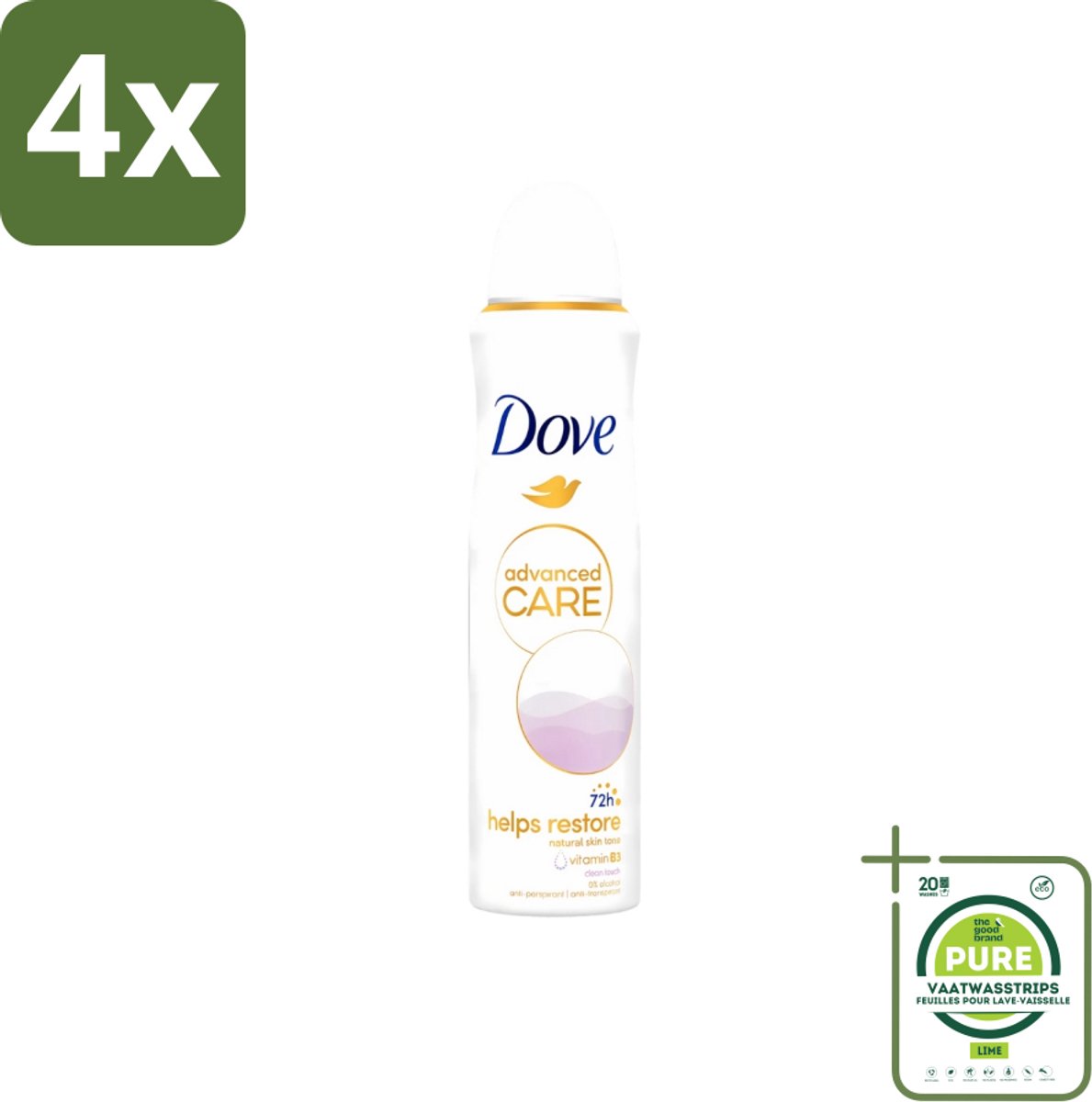 Dove - Deodorant - Spray Clean Touch - Zachte geur en verzorging - 150 ml - Voordeelverpakking - 4 stuks - Dove Deodorant Spray - Clean Touch