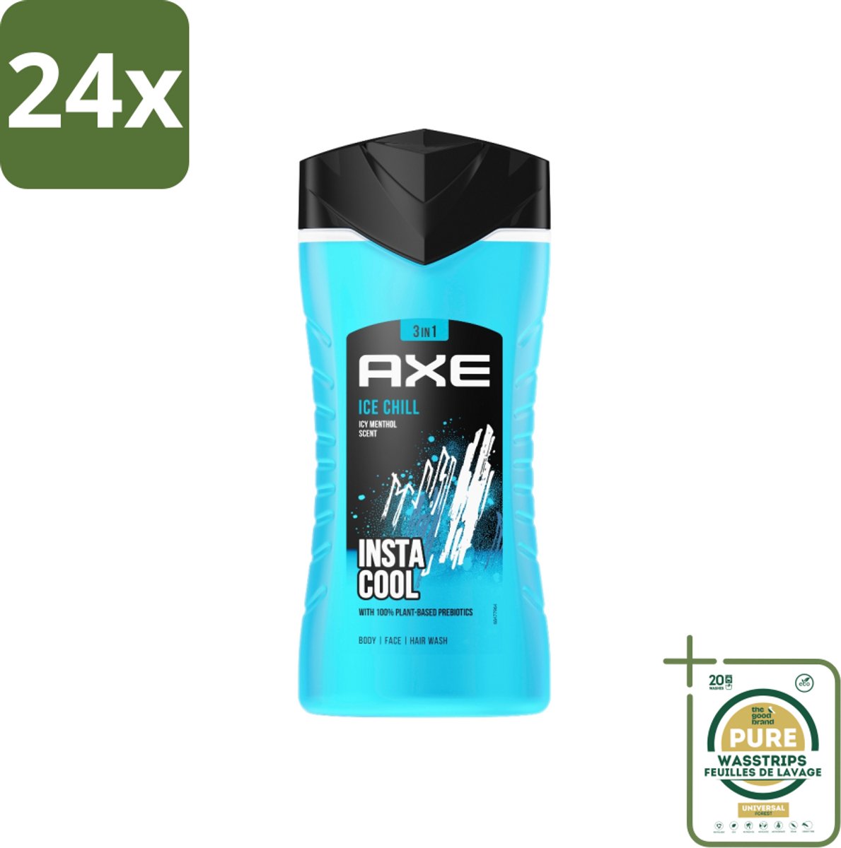Axe - 3-in-1 Douchegel - Ice Chill - Icy Menthol - Insta Cool - 100% Plantaardig - 150 ml - Voordeelverpakking - 24 stuks - Douchegel voor gezicht en haar - Onweerstaanbare geur